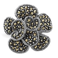 Sterling Silver Polished & Antiqued Marcasite Flower Ring view 5