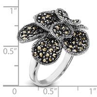 Sterling Silver Polished & Antiqued Marcasite Flower Ring view 4