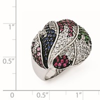 SS Black Rhodium Blue Grn Glass Lt & Drk Synth. Ruby & CZ Ring view 3