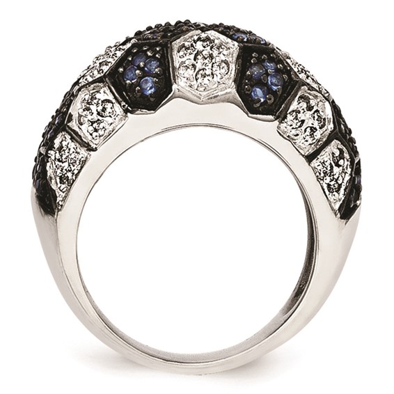 Sterling Silver & Black Rhodium Blue Glass & CZ Ring