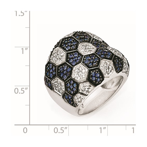Sterling Silver & Black Rhodium Blue Glass & CZ Ring