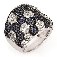 Sterling Silver & Black Rhodium Blue Glass & CZ Ring view 1