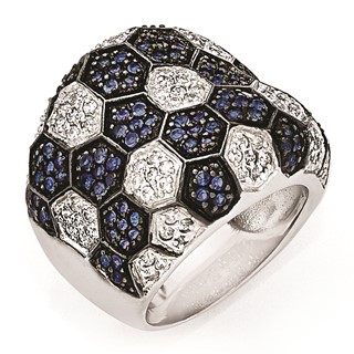 Sterling Silver & Black Rhodium Blue Glass & CZ Ring