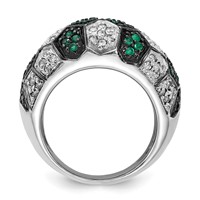 Sterling Silver Ring with Black Rhodium Green Glass & CZ Honeycomb view 2