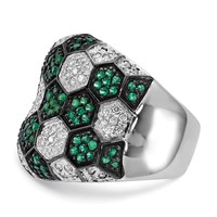 Sterling Silver Ring with Black Rhodium Green Glass & CZ Honeycomb view 3