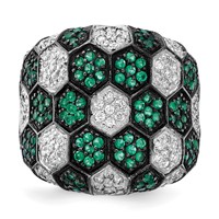 Sterling Silver Ring with Black Rhodium Green Glass & CZ Honeycomb view 5