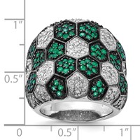 Sterling Silver Ring with Black Rhodium Green Glass & CZ Honeycomb view 4
