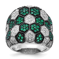 Sterling Silver Ring with Black Rhodium Green Glass & CZ Honeycomb view 1
