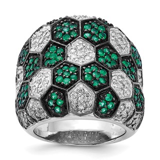 Sterling Silver w/ Black Rhodium Green Glass & CZ Honeycomb Ring
