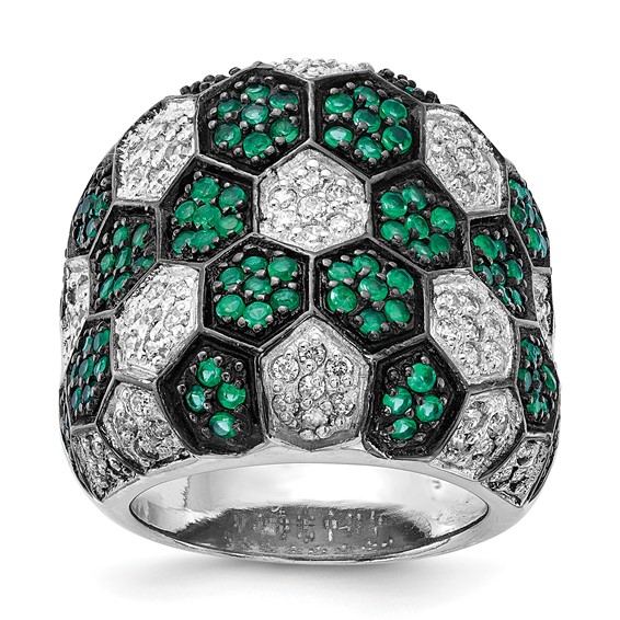 Sterling Silver w/ Black Rhodium Green Glass & CZ Honeycomb Ring