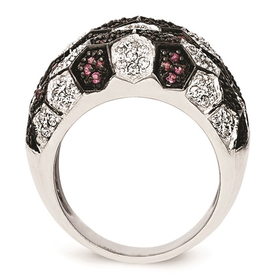 Sterling Silver & Black Rhodium Synthetic Ruby & CZ Ring