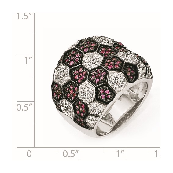 Sterling Silver & Black Rhodium Synthetic Ruby & CZ Ring