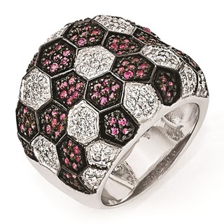 Sterling Silver & Black Rhodium Synthetic Ruby & CZ Ring