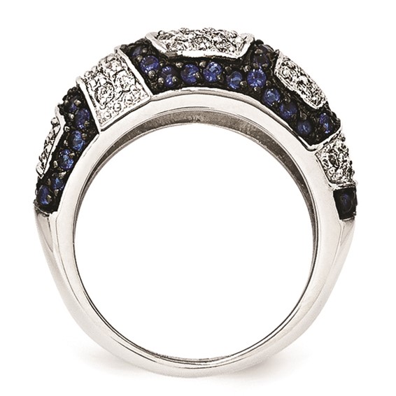 Sterling Silver & Black Rhodium Blue Glass & CZ Ring