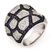 Sterling Silver & Black Rhodium Blue Glass & CZ Ring view 1