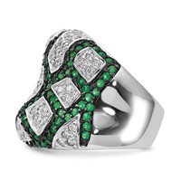 Sterling Silver & Black Rhodium Green Glass & CZ Ring view 3