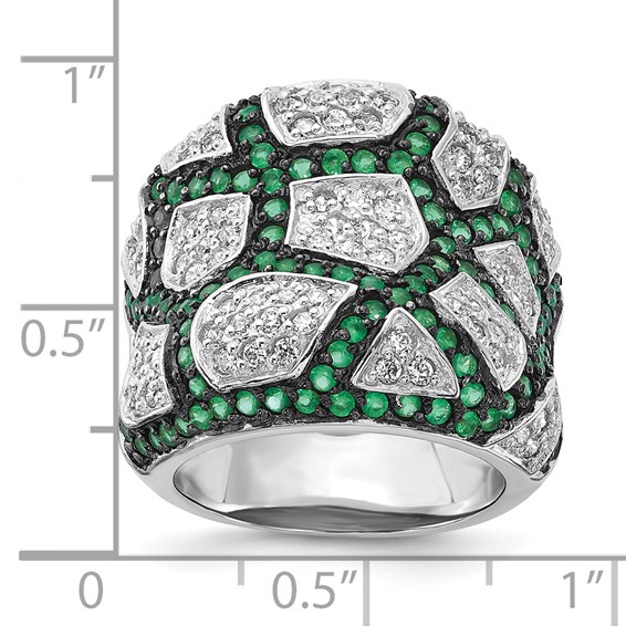Sterling Silver & Black Rhodium Green Glass & CZ Ring