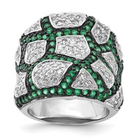 Sterling Silver & Black Rhodium Green Glass & CZ Ring view 1