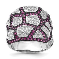 Sterling Silver & Black Rhodium Synthetic Ruby & White CZ Ring view 1