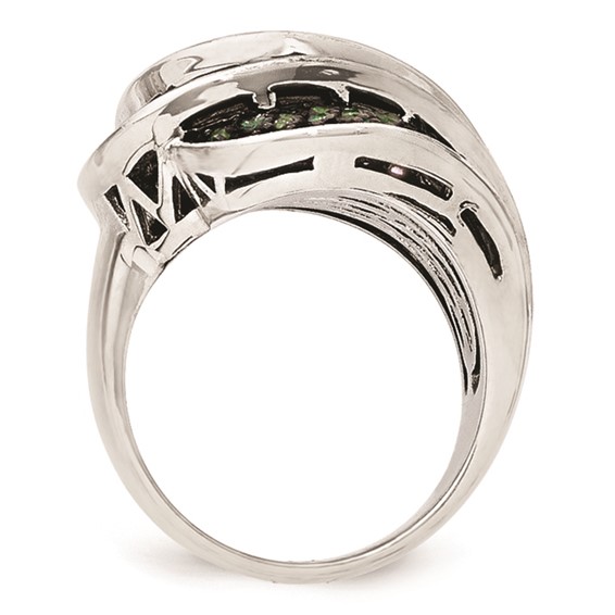 Sterling Silver Black Rhodium Blue/Grn Glass Lt & Drk Synth. Ruby Ring