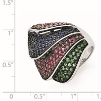 Sterling Silver Black Rhodium Blue Grn Glass Lt & Drk Synth. Ruby Ring view 3