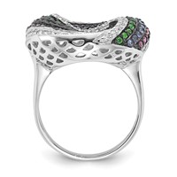 Sterling Silver Black Rhodium Blue Green Glass Synth. Ruby & CZ Ring view 2