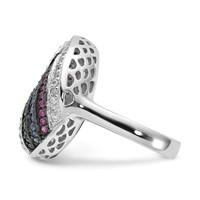 Sterling Silver Black Rhodium Blue Green Glass Synth. Ruby & CZ Ring view 3