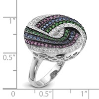 Sterling Silver Black Rhodium Blue Green Glass Synth. Ruby & CZ Ring view 4