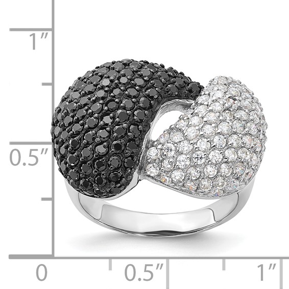 Sterling Silver & Black Rhodium Black & White CZ Ring