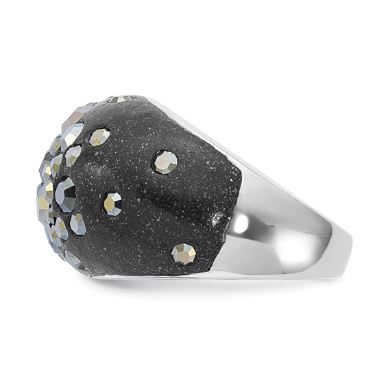 Sterling Silver Rhodium-plated Black Clay & Preciosa Crystal Ring