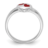 Sterling Silver RH-plated Polished & Red Enameled Heart Children's Ring view 2