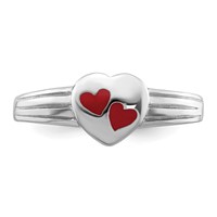 Sterling Silver RH-plated Polished & Red Enameled Heart Children's Ring view 5