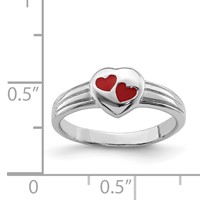 Sterling Silver RH-plated Polished & Red Enameled Heart Children's Ring view 4