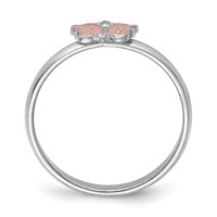 Sterling Silver Rhodium-plated Polished Pink Enameled Butterfly Ring view 2