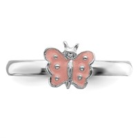 Sterling Silver Rhodium-plated Polished Pink Enameled Butterfly Ring view 5