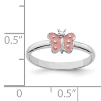 Sterling Silver Rhodium-plated Polished Pink Enameled Butterfly Ring view 4