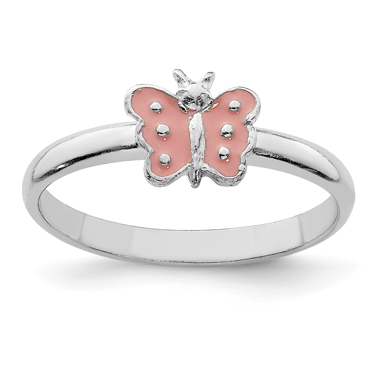 Sterling Silver RH-plated Polished Pink Enameled Butterfly Children's Ring (QR5958-3)