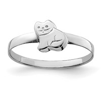 Sterling Silver RH Plated Child's Polished Kitty Cat Ring view 1