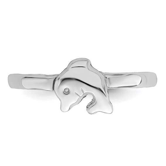 Sterling Silver Rhodium-plated Polished Dolphin Children's Ring
