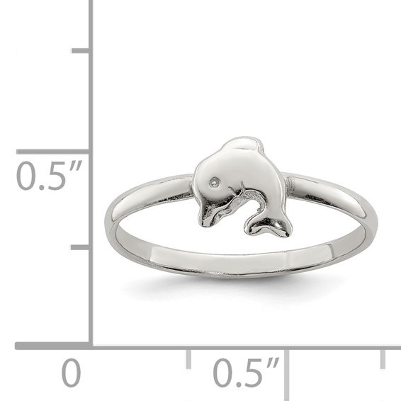 Sterling Silver Rhodium-plated Polished Dolphin Children's Ring