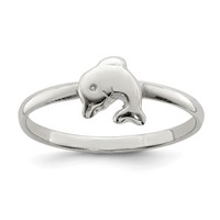 Sterling Silver Rhodium-plated Polished Dolphin Ring - Size 4 view 1