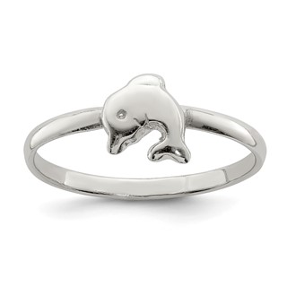 Sterling Silver Rhodium-plated Polished Dolphin Children's Ring