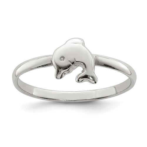 Sterling Silver Rhodium-plated Polished Dolphin Ring, Size 4