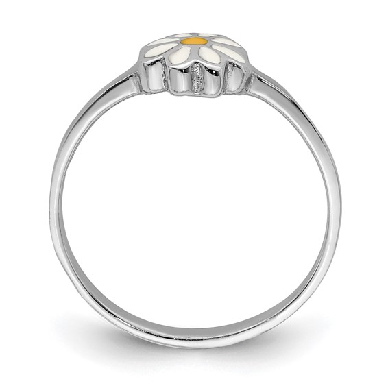 Sterling Silver RH-plated White & Yellow Enameled Daisy Children's Ring
