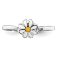 Sterling Silver RH-plated White & Yellow Enameled Daisy Ring - Size 4 view 5