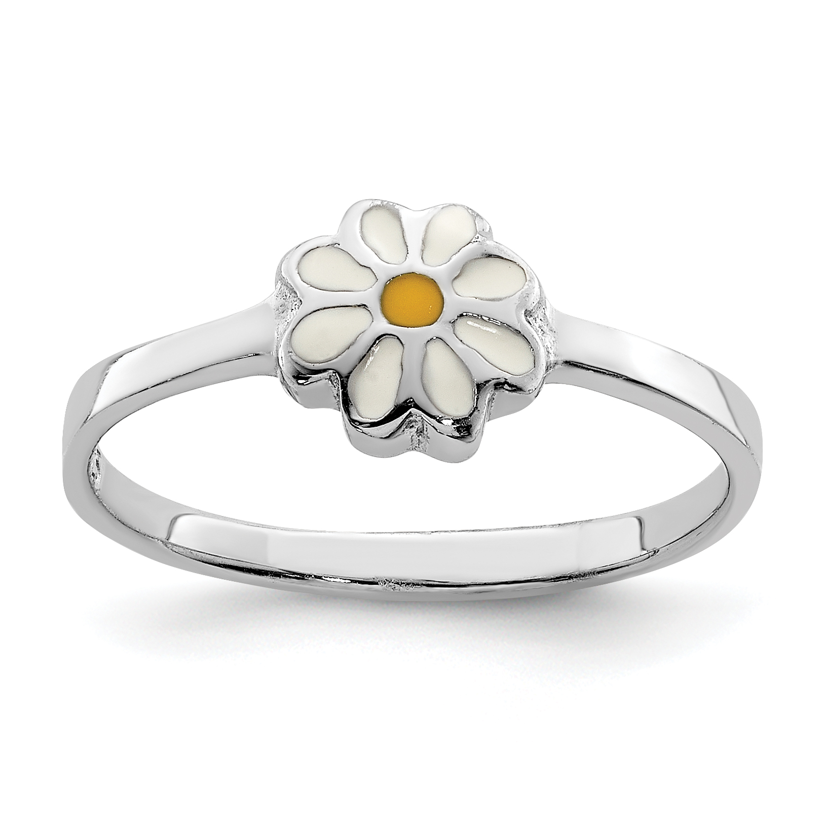 Sterling Silver RH-plated White & Yellow Enameled Daisy Children's Ring (QR5961-3)