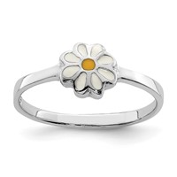 Sterling Silver RH-plated White & Yellow Enameled Daisy Ring - Size 4 view 1