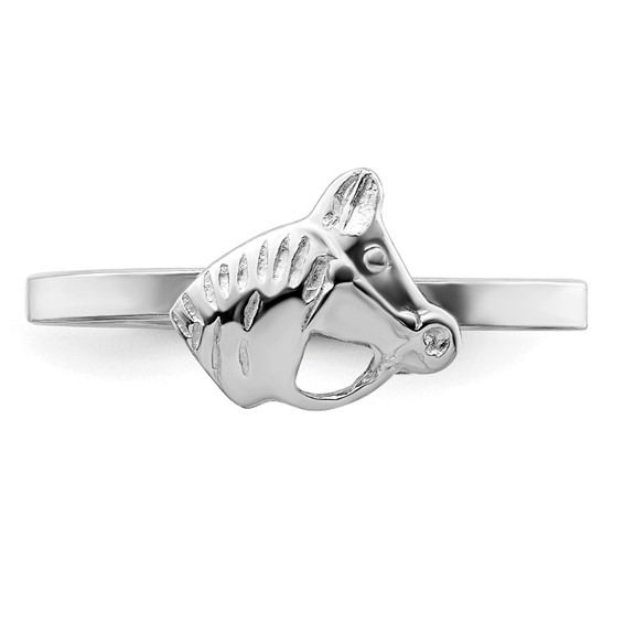 Sterling Silver Rhodium-plated Polished & Textured Horse Children's Ring