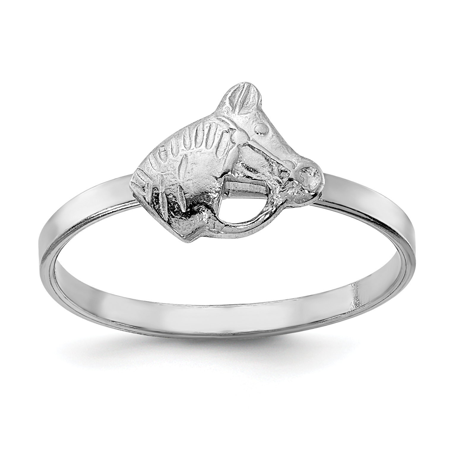 Sterling Silver Rhodium-plated Polished & Textured Horse Children's Ring (QR5963-3)