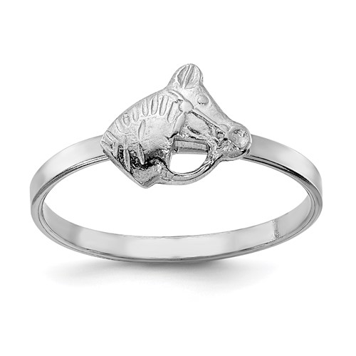 Sterling Silver Rhodium-plated Polished & Textured Horse Ring, Size 3